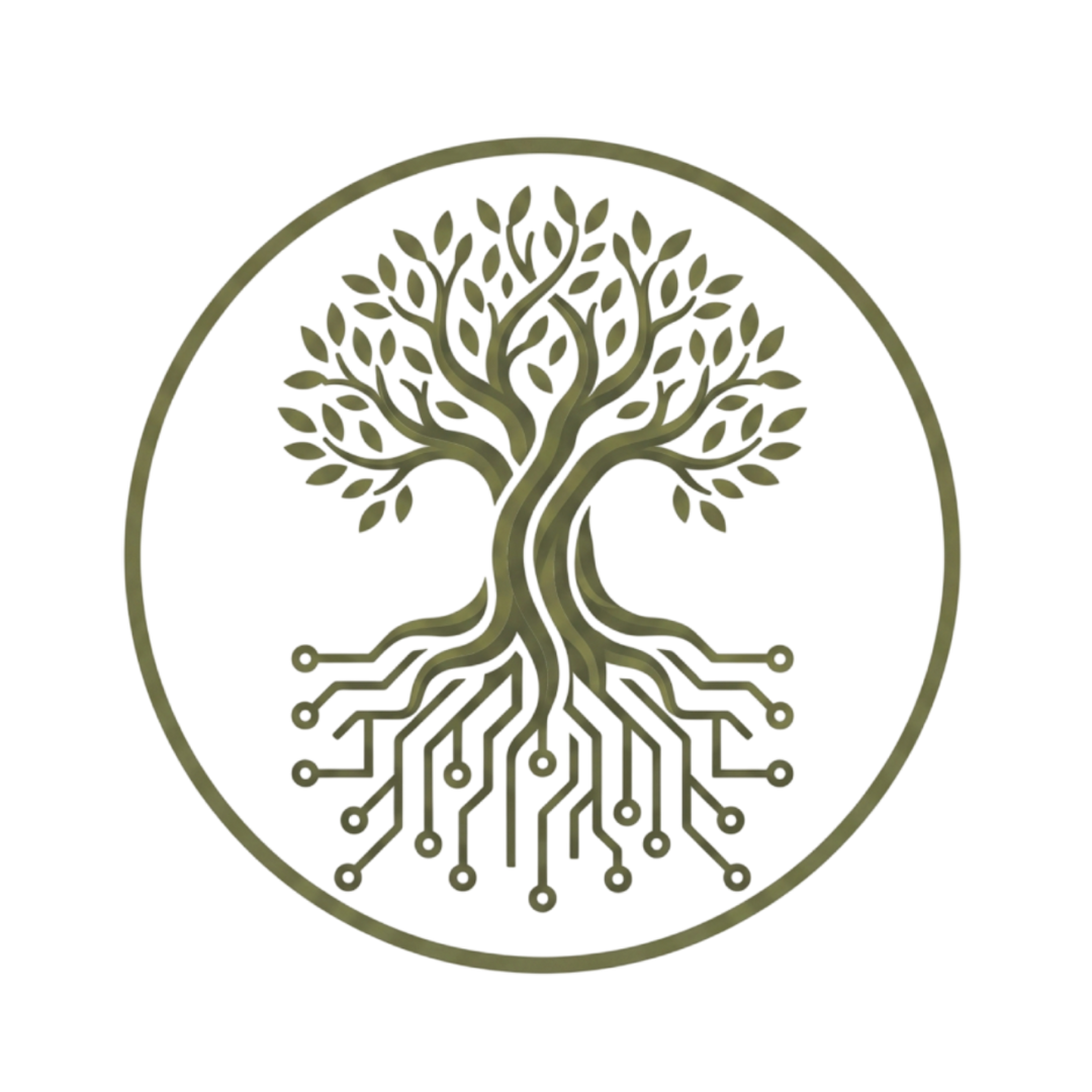 Olive Byte logo: olive tree with circuit roots